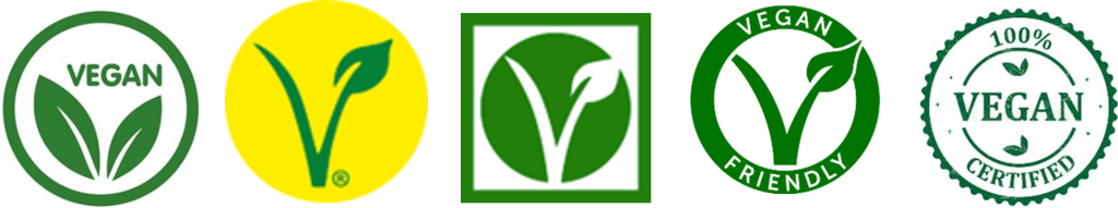 vijf vegan-logo's van vegan friendly tot 100% vegan certified