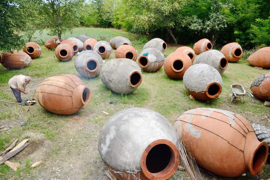 Amphorae, earthenware jars in which wine has been made since ancient times. Originally from Georgia.